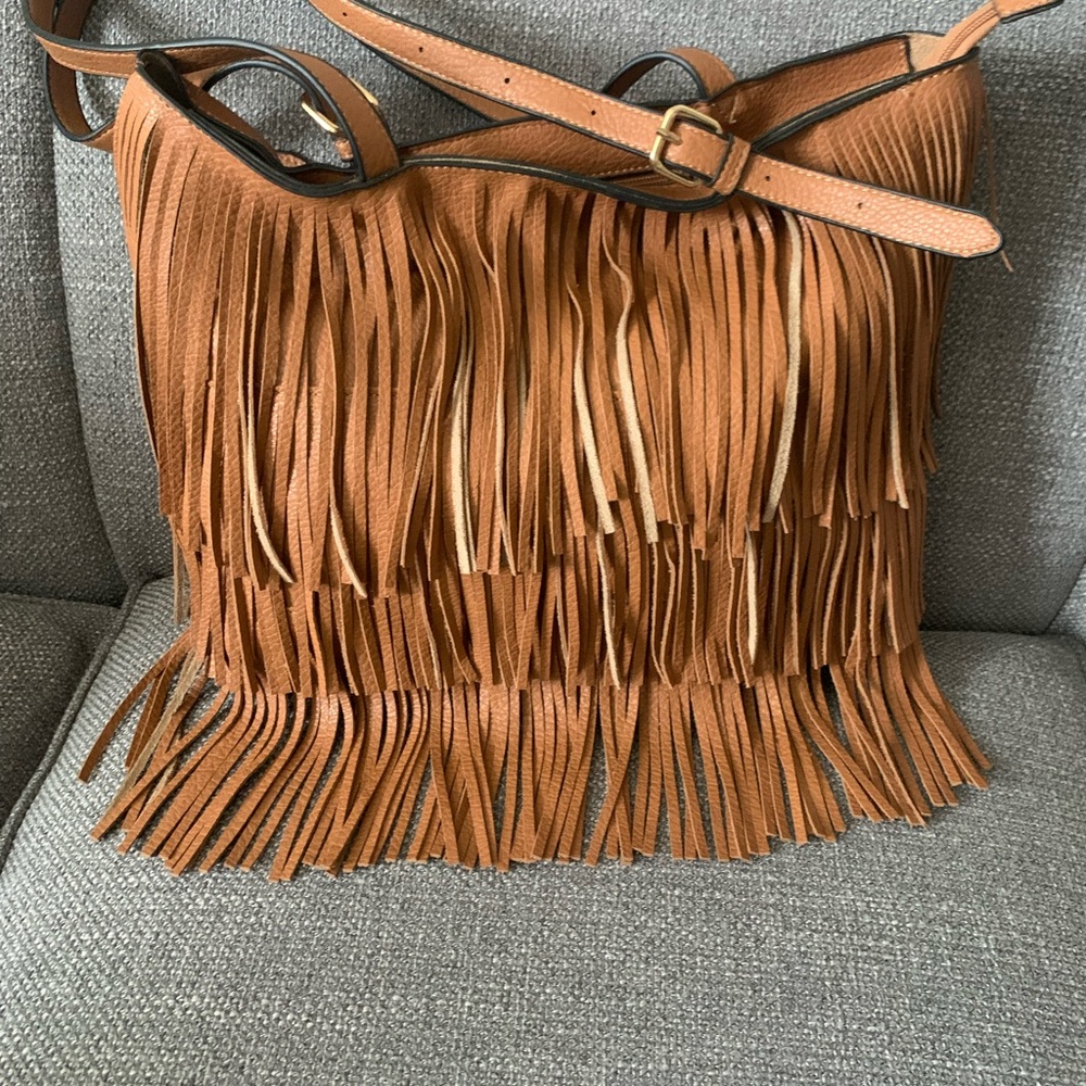 Fringe Shoulder Bag in Saddle Brown